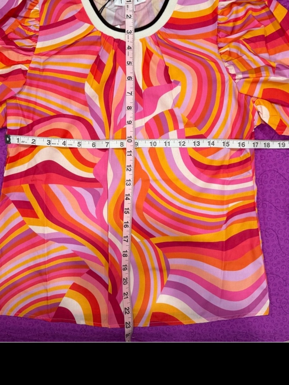 new THML Colorful Pink Swirl Puff Sleeve Women's Top - Picture 6 of 7